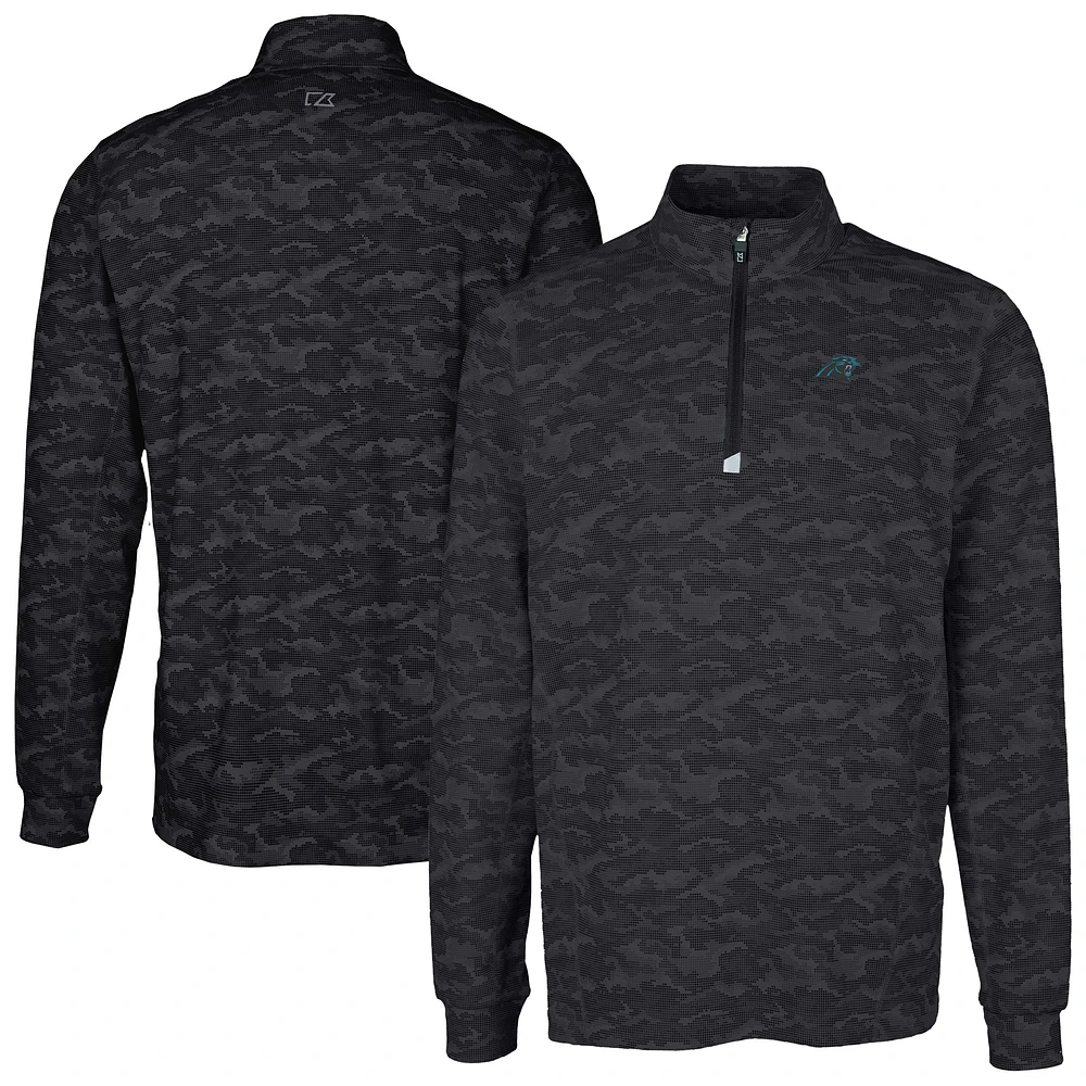 Men's Cutter & Buck Black Carolina Panthers Big Tall Traverse Eco Camo Tri-Blend DryTec Quarter-Zip Jacket