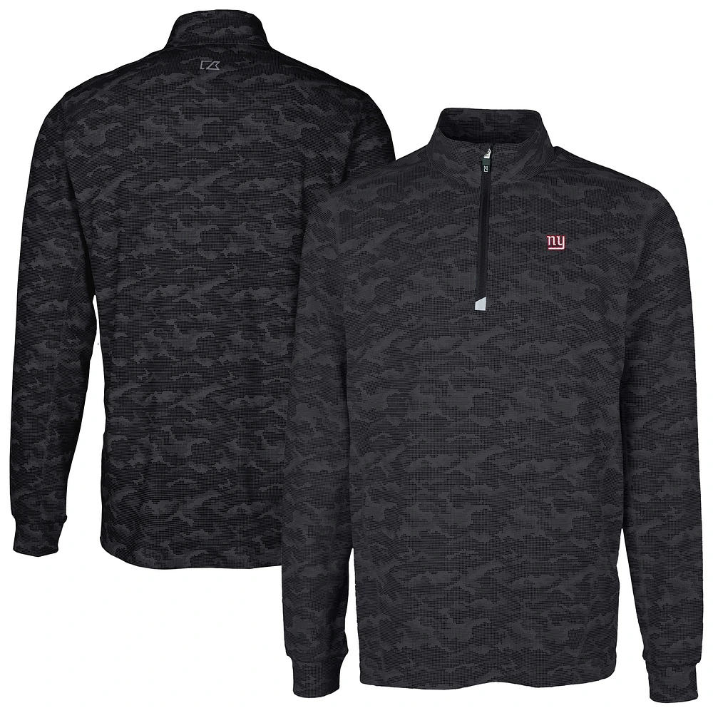 Men's Cutter & Buck Black New York Giants Big Tall Traverse Eco Camo Tri-Blend DryTec Quarter-Zip Jacket