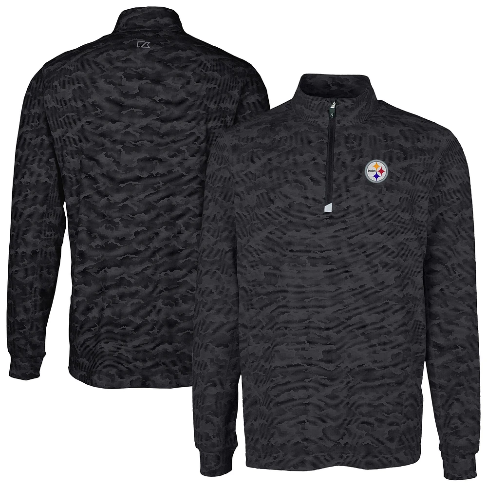 Men's Cutter & Buck Black Pittsburgh Steelers Big Tall Traverse Eco Camo Tri-Blend DryTec Quarter-Zip Jacket