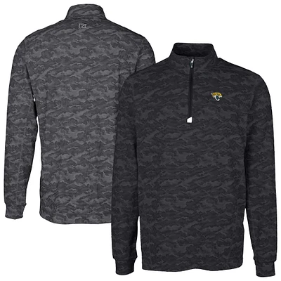 Men's Cutter & Buck Black Jacksonville Jaguars Big Tall Traverse Eco Camo Tri-Blend DryTec Quarter-Zip Jacket