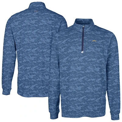 Men's Cutter & Buck Navy Los Angeles Chargers Big Tall Traverse Eco Camo Tri-Blend DryTec Quarter-Zip Jacket
