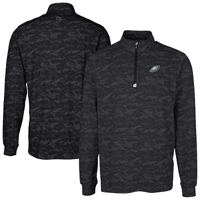 Men's Cutter & Buck Black Philadelphia Eagles Big Tall Traverse Eco Camo Tri-Blend DryTec Quarter-Zip Jacket