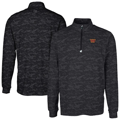 Men's Cutter & Buck Black Washington Commanders Big Tall Traverse Eco Camo Tri-Blend DryTec Quarter-Zip Jacket