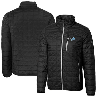 Men's Cutter & Buck Black Detroit Lions Big Tall Rainier PrimaLoft Eco Insulated Full-Zip Puffer Jacket