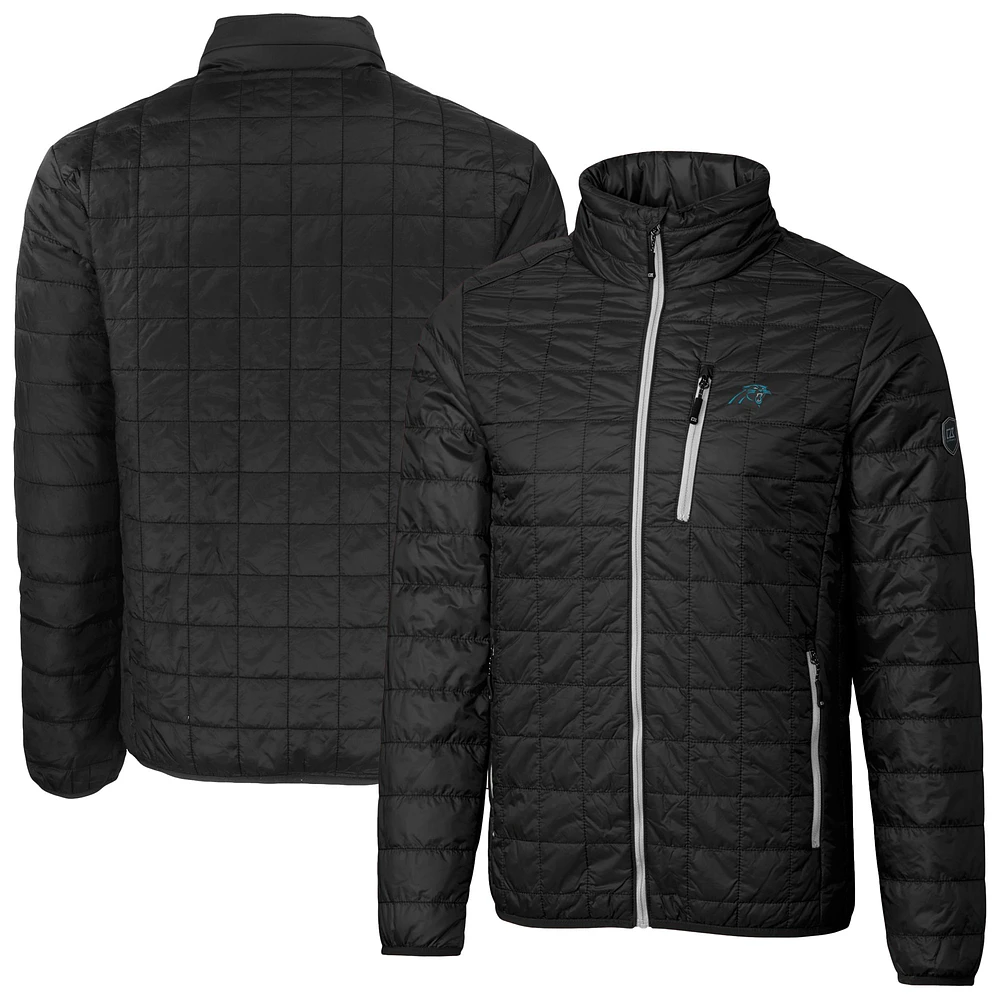 Men's Cutter & Buck Black Carolina Panthers Big Tall Rainier PrimaLoft Eco Insulated Full-Zip Puffer Jacket