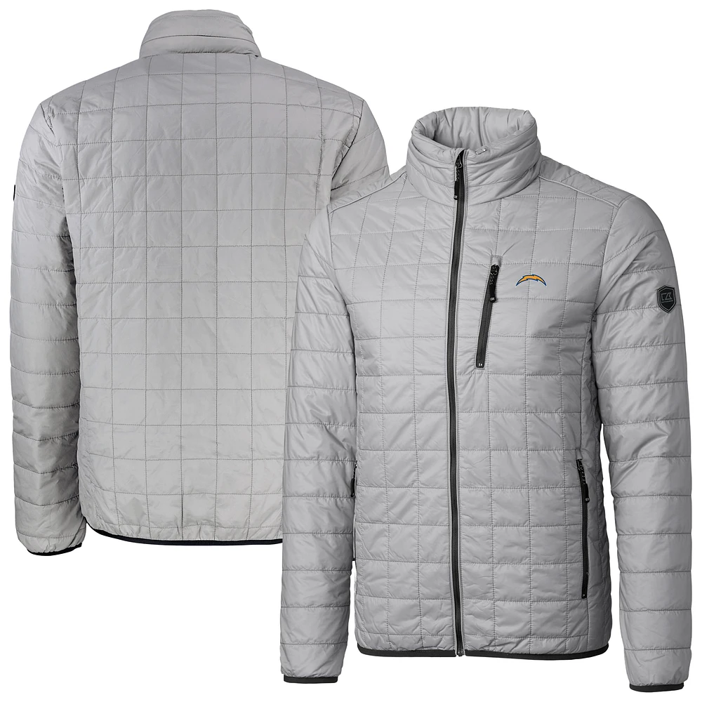 Men's Cutter & Buck Gray Los Angeles Chargers Big Tall Rainier PrimaLoft Eco Insulated Full-Zip Puffer Jacket