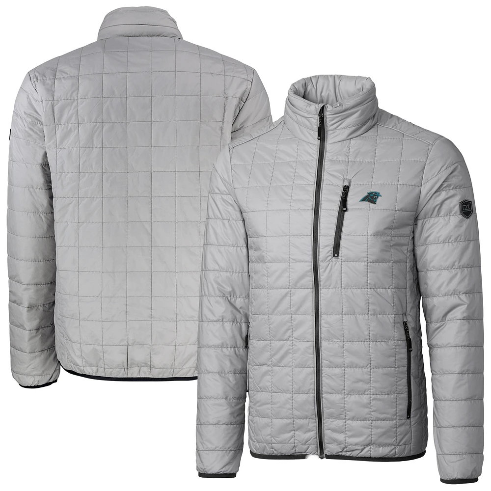 Men's Cutter & Buck Gray Carolina Panthers Big Tall Rainier PrimaLoft Eco Insulated Full-Zip Puffer Jacket