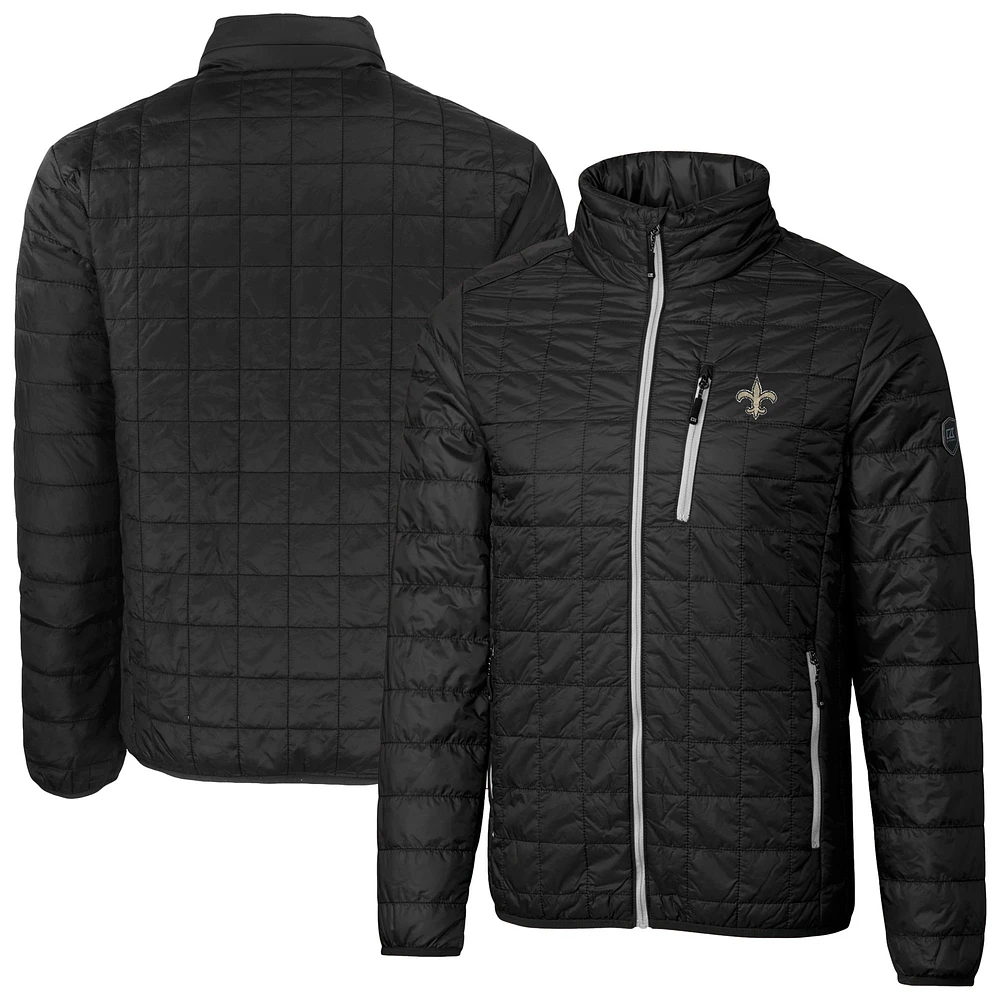 Men's Cutter & Buck Black New Orleans Saints Big Tall Rainier PrimaLoft Eco Insulated Full-Zip Puffer Jacket