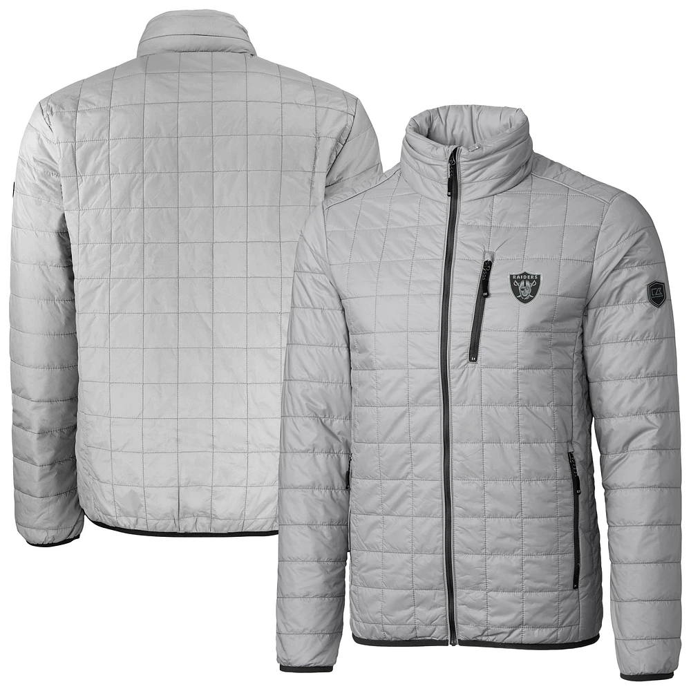 Men's Cutter & Buck Gray Las Vegas Raiders Big Tall Rainier Eco Insulated PrimaLoft Full-Zip Puffer Jacket