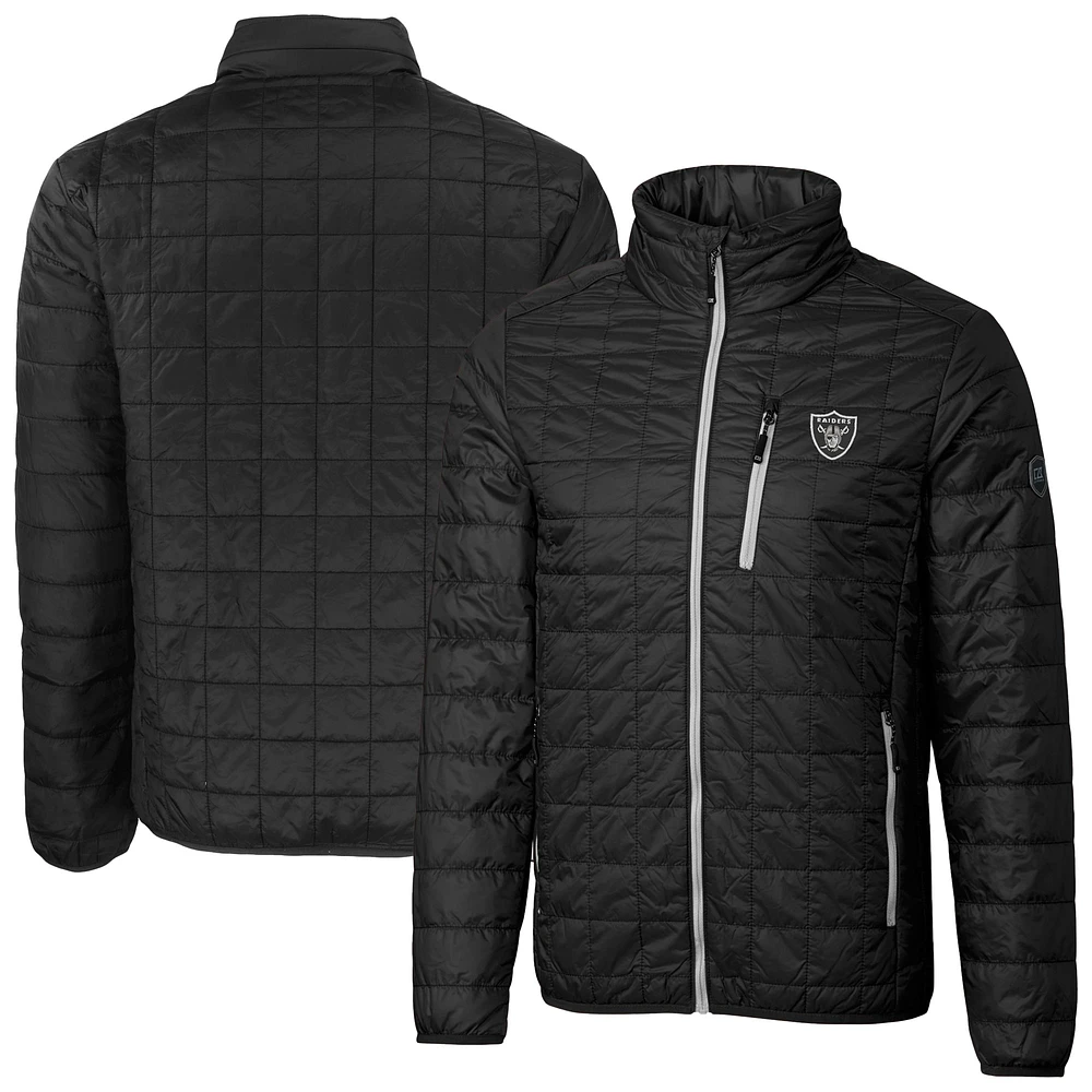 Men's Cutter & Buck Black Las Vegas Raiders Big Tall Rainier PrimaLoft Eco Insulated Full-Zip Puffer Jacket