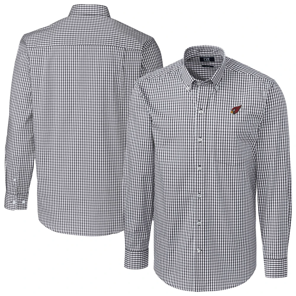 Men's Cutter & Buck Charcoal Arizona Cardinals Easy Care Stretch Gingham Big Tall Long Sleeve Button-Down Dress Shirt