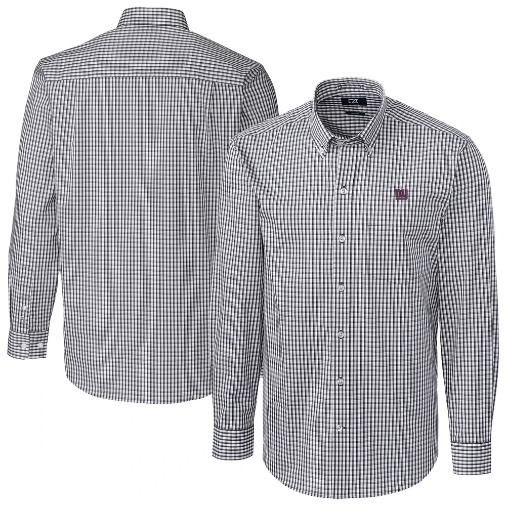 Men's Cutter & Buck Charcoal New York Giants Easy Care Stretch Gingham Big Tall Long Sleeve Button-Down Dress Shirt