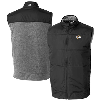 Men's Cutter & Buck Black Los Angeles Rams Big Tall Stealth Hybrid Quilted Full-Zip DryTec Windbreaker Vest