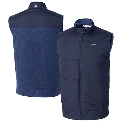 Men's Cutter & Buck Navy Los Angeles Chargers Big Tall Stealth Hybrid Quilted Full-Zip DryTec Windbreaker Vest