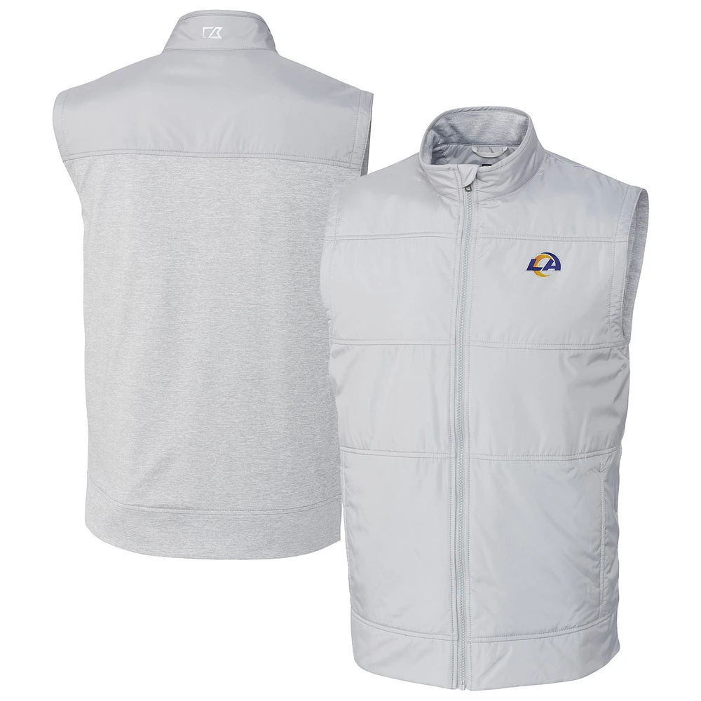 Men's Cutter & Buck Gray Los Angeles Rams Big Tall Stealth Hybrid Quilted Full-Zip DryTec Windbreaker Vest
