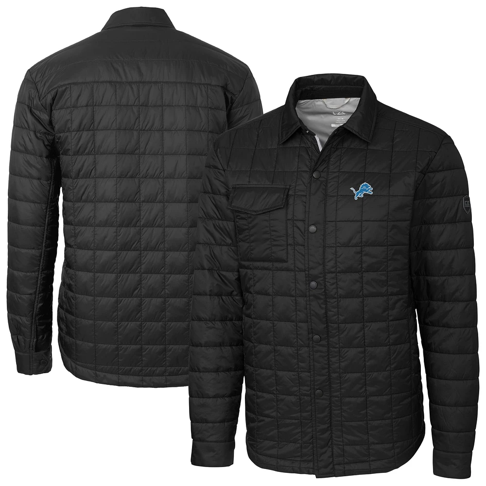 Men's Cutter & Buck Black Detroit Lions Big Tall Rainier PrimaLoft Eco Insulated Quilted Full-Zip Shacket