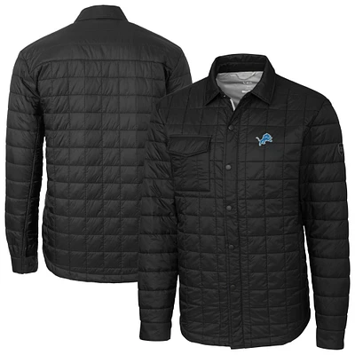 Men's Cutter & Buck Black Detroit Lions Big Tall Rainier PrimaLoft Eco Insulated Quilted Full-Zip Shacket