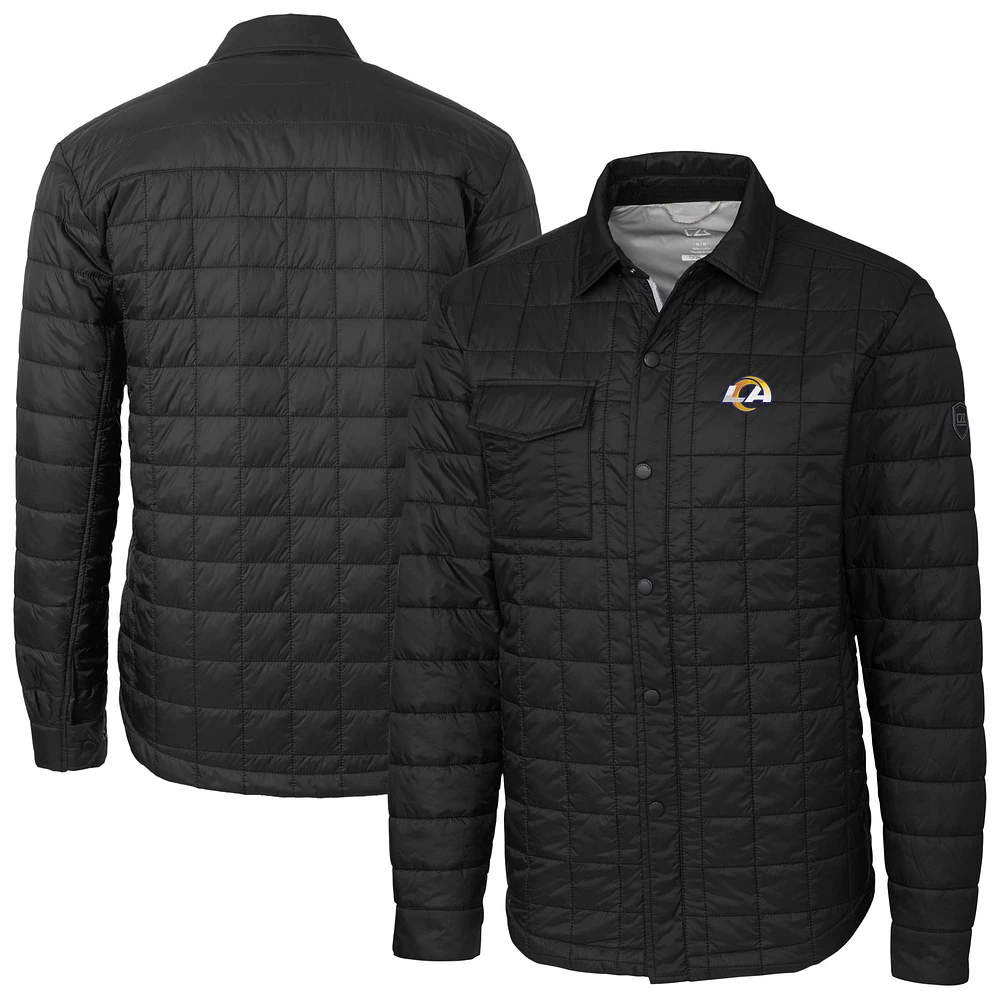 Men's Cutter & Buck Black Los Angeles Rams Big Tall Rainier PrimaLoft Eco Insulated Quilted Full-Zip Shacket