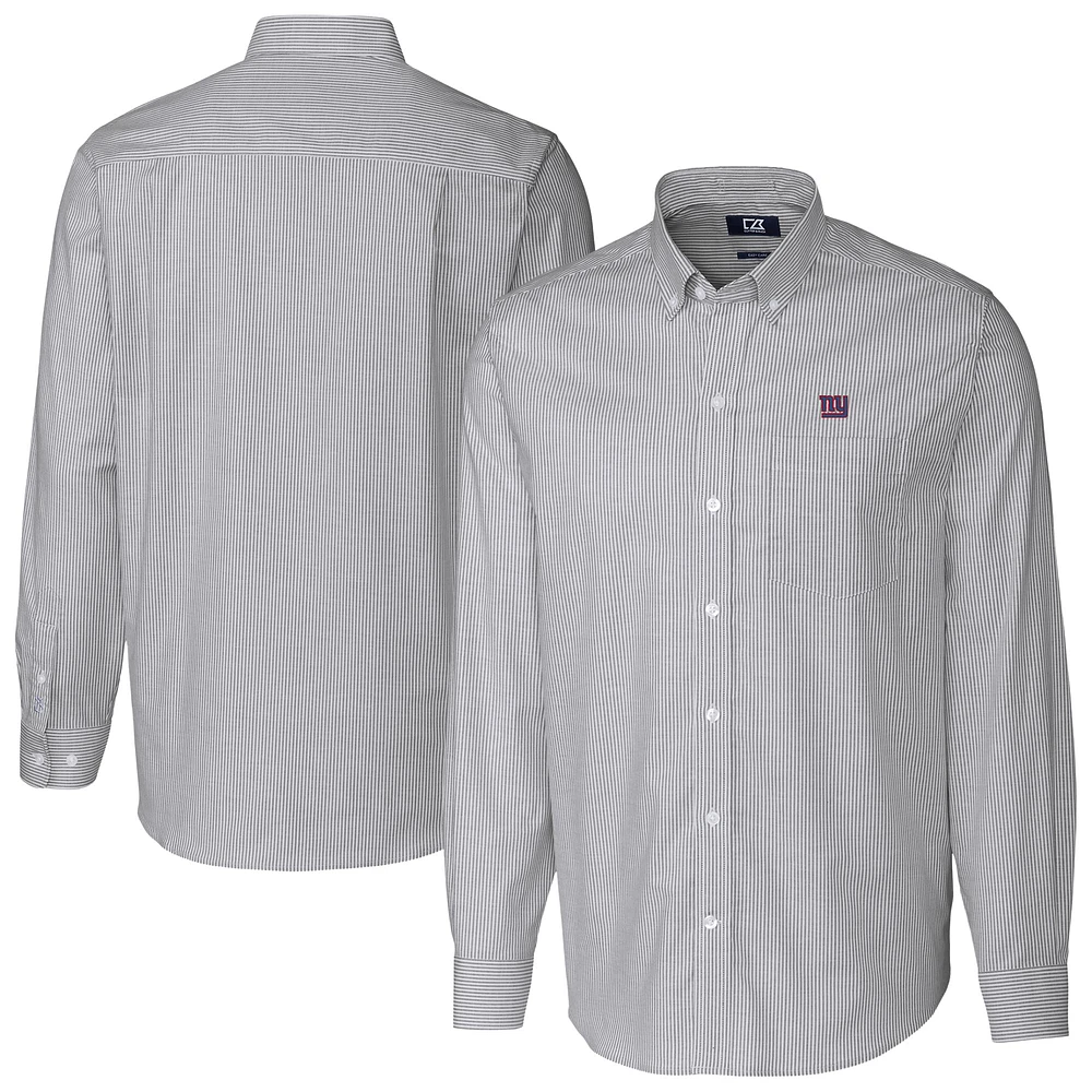 Men's Cutter & Buck Charcoal New York Giants Big Tall Stretch Oxford Stripe Long Sleeve Dress Shirt