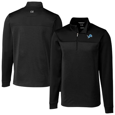 Men's Cutter & Buck Black Detroit Lions Traverse Eco Stripe Tri-Blend DryTec Quarter-Zip Jacket