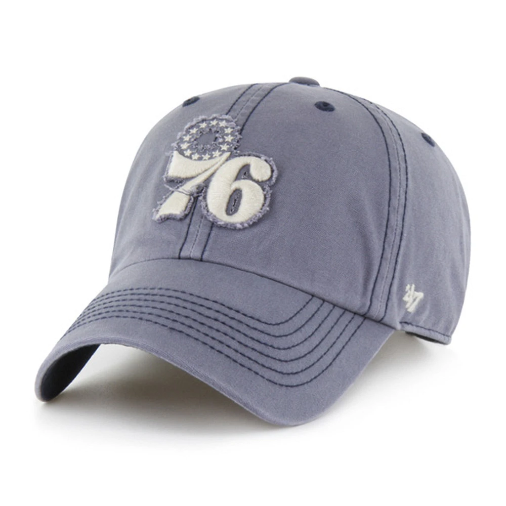 Men's '47 Blue Philadelphia 76ers Scupper Rough Edge Applique Clean Up Adjustable Hat