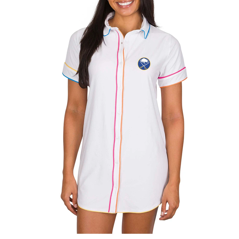 Women's Concepts Sport White Buffalo Sabres Flutter Knit Button-Up Nightshirt