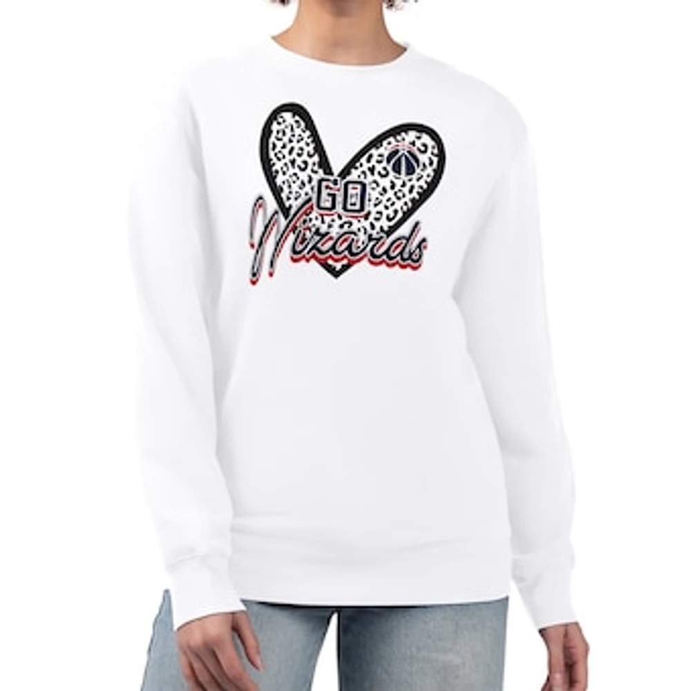 Women's G-III 4Her by Carl Banks White Washington Wizards Leopard Heart Fleece Pullover Sweatshirt