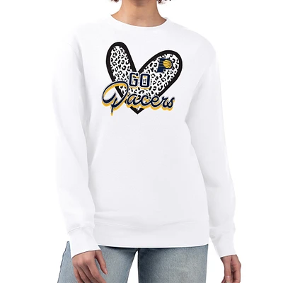 Women's G-III 4Her by Carl Banks White Indiana Pacers Leopard Heart Fleece Pullover Sweatshirt