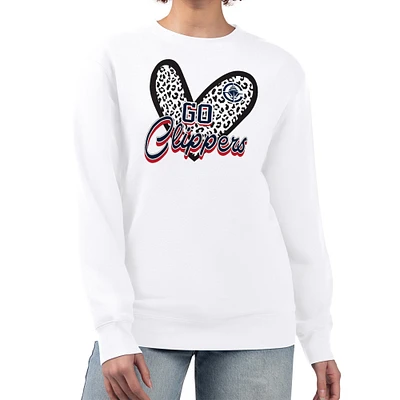 Women's G-III 4Her by Carl Banks White LA Clippers Leopard Heart Fleece Pullover Sweatshirt
