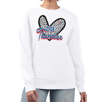 Women's G-III 4Her by Carl Banks White Oklahoma City Thunder Leopard Heart Fleece Pullover Sweatshirt
