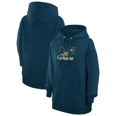Women's G-III 4Her by Carl Banks Navy Indiana Pacers Leopard Heart Graphic Fleece Pullover Hoodie