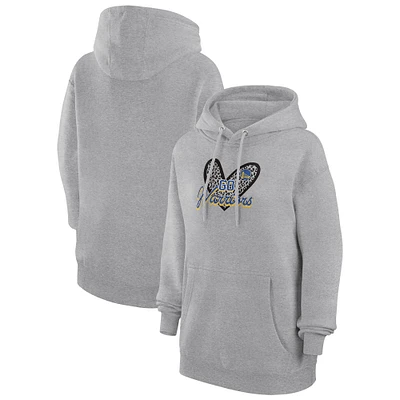 Women's G-III 4Her by Carl Banks Heather Gray Golden State Warriors Leopard Heart Graphic Fleece Pullover Hoodie