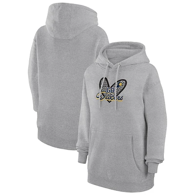 Women's G-III 4Her by Carl Banks Heather Gray Indiana Pacers Leopard Heart Graphic Fleece Pullover Hoodie