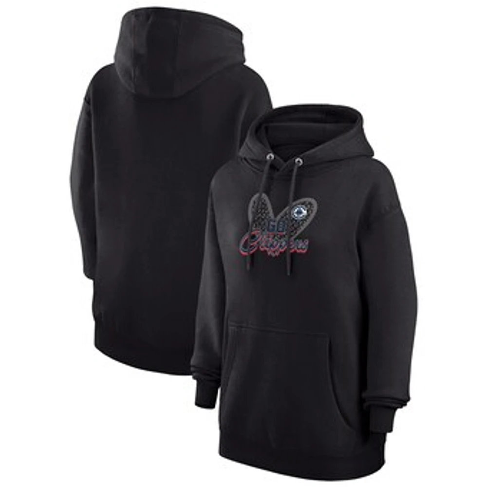 Women's G-III 4Her by Carl Banks Black LA Clippers Leopard Heart Graphic Fleece Pullover Hoodie