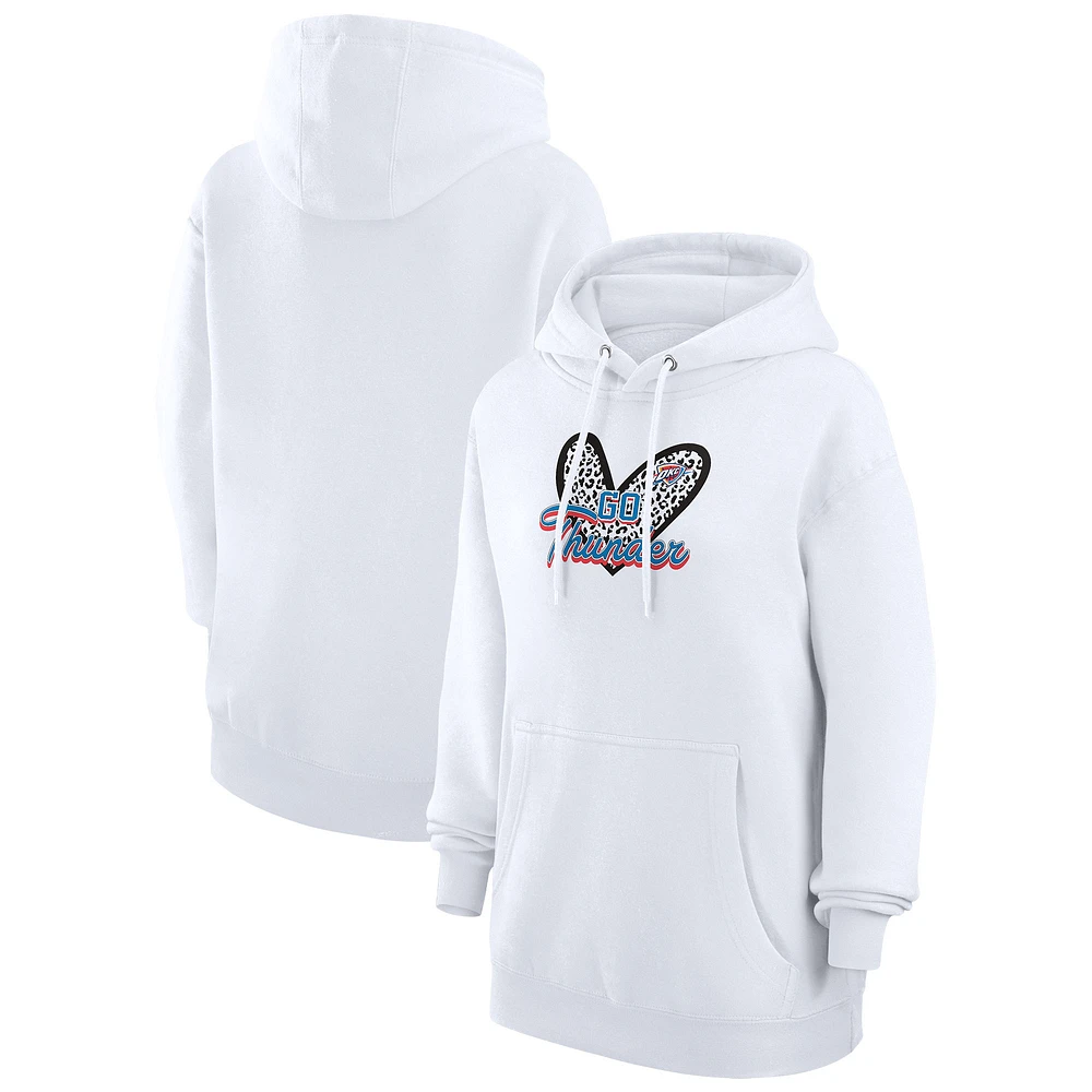 Women's G-III 4Her by Carl Banks White Oklahoma City Thunder Leopard Heart Graphic Fleece Pullover Hoodie