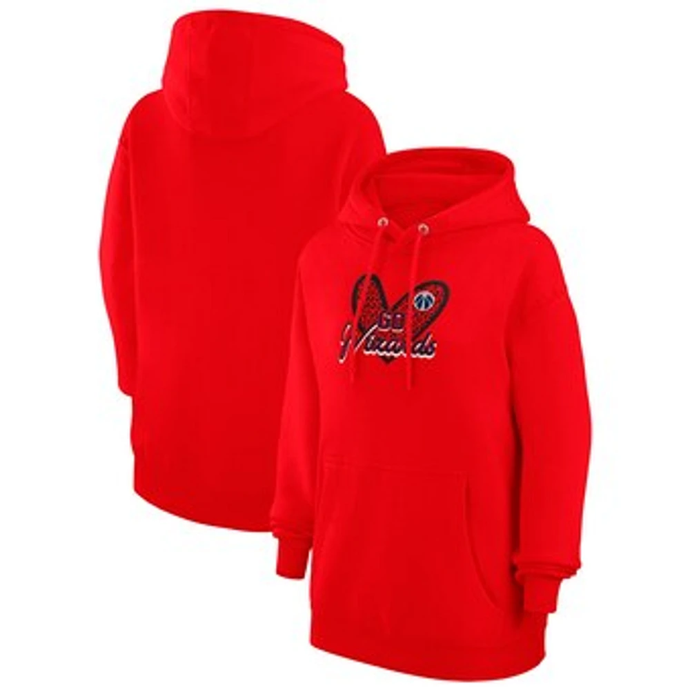 Women's G-III 4Her by Carl Banks Red Washington Wizards Leopard Heart Graphic Fleece Pullover Hoodie