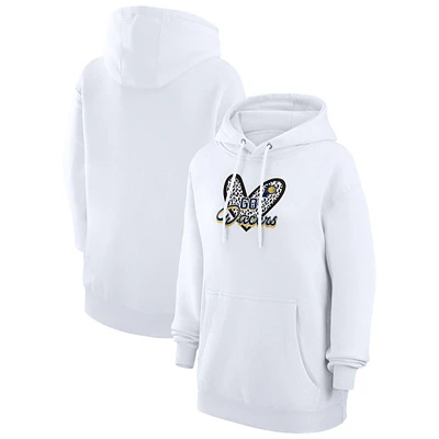 Women's G-III 4Her by Carl Banks White Indiana Pacers Leopard Heart Graphic Fleece Pullover Hoodie