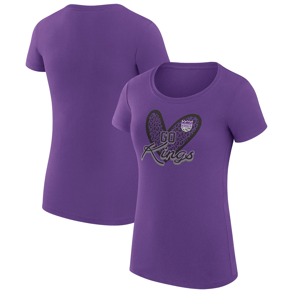 Women's G-III 4Her by Carl Banks Sacramento Kings Super-Slim Fit Lightweight Leopard Heart T-Shirt