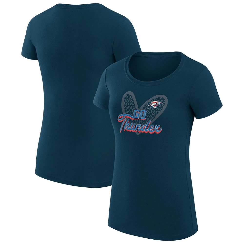 Women's G-III 4Her by Carl Banks Navy Oklahoma City Thunder Super-Slim Fit Lightweight Leopard Heart T-Shirt