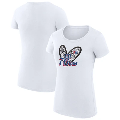 Women's G-III 4Her by Carl Banks White Philadelphia 76ers Super-Slim Fit Lightweight Leopard Heart T-Shirt