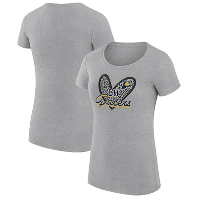 Women's G-III 4Her by Carl Banks Heather Gray Indiana Pacers Super-Slim Fit Lightweight Leopard Heart T-Shirt