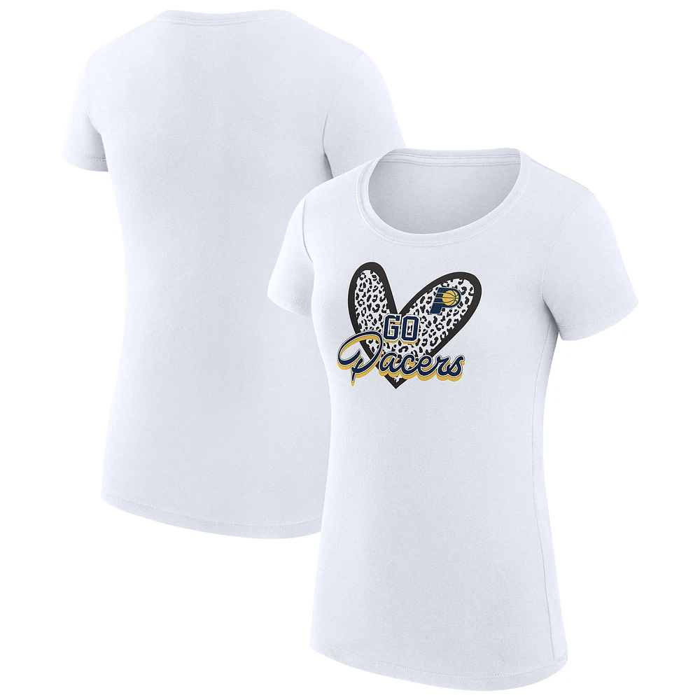 Women's G-III 4Her by Carl Banks White Indiana Pacers Super-Slim Fit Lightweight Leopard Heart T-Shirt