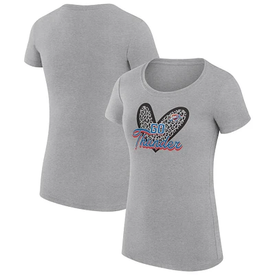 Women's G-III 4Her by Carl Banks Heather Gray Oklahoma City Thunder Super-Slim Fit Lightweight Leopard Heart T-Shirt