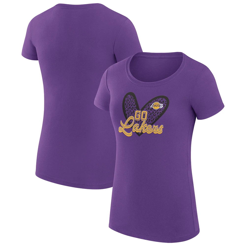 Women's G-III 4Her by Carl Banks Purple Los Angeles Lakers Super-Slim Fit Lightweight Leopard Heart T-Shirt