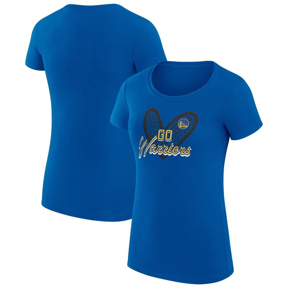 Women's G-III 4Her by Carl Banks Royal Golden State Warriors Super-Slim Fit Lightweight Leopard Heart T-Shirt