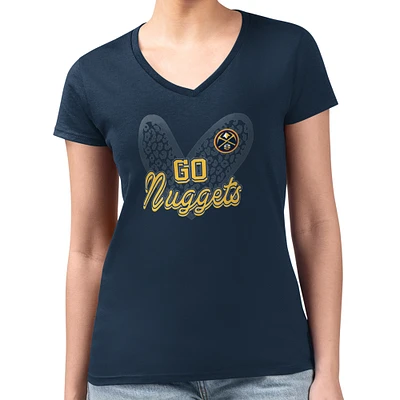 Women's G-III 4Her by Carl Banks Navy Denver Nuggets Super-Slim Fit Lightweight Leopard Heart V-Neck T-Shirt