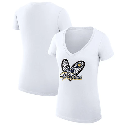 Women's G-III 4Her by Carl Banks White Indiana Pacers Super-Slim Fit Lightweight Leopard Heart V-Neck T-Shirt