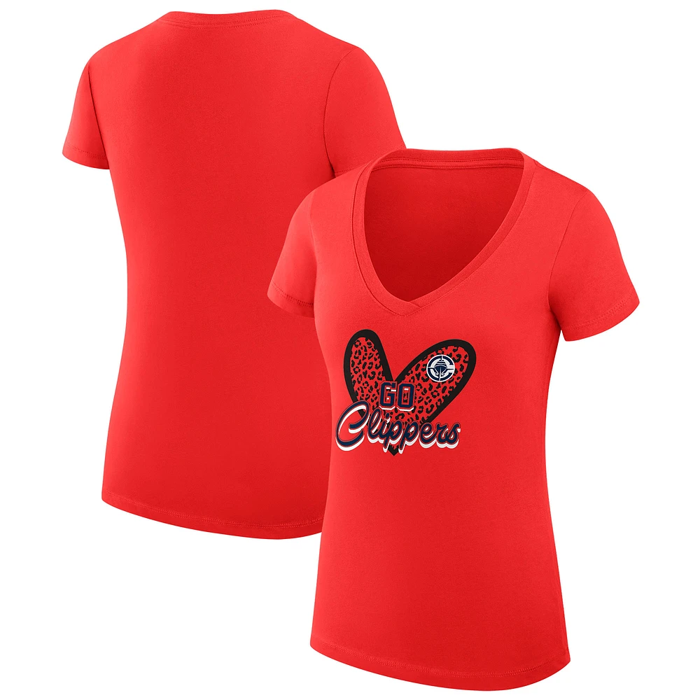 Women's G-III 4Her by Carl Banks LA Clippers Super-Slim Fit Lightweight Leopard Heart V-Neck T-Shirt