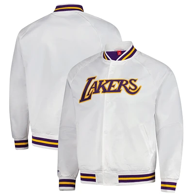 Men's Mitchell & Ness White Los Angeles Lakers Hardwood Classics Throwback Wordmark Raglan Satin Full-Snap Jacket