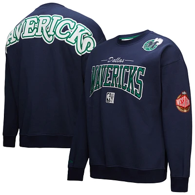 Men's Mitchell & Ness Navy Dallas Mavericks Hardwood Classics There & Back 2.0 Vintage Pullover Sweatshirt